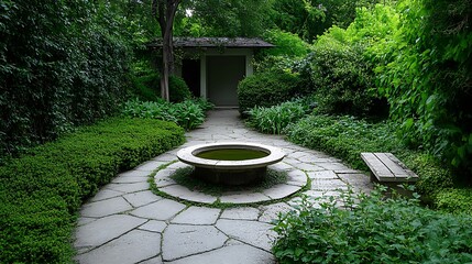 longing for the past ennui wistfulness An old neglected garden with overgrown paths and a broken fountain bathed in the soft golden light of dusk evoking a sense of wistfulness