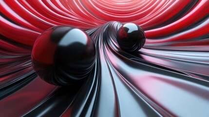 Poster - Dynamic interior featuring smooth black and red gradient objects 3D illustration and rendering