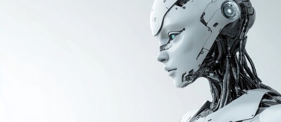 Poster - 3D rendering of a futuristic cyborg female figure against a white backdrop