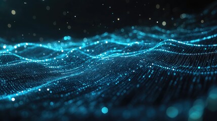 Poster - Abstract illustration of information stream featuring a cyan line and dots representing big data technology AI data transfer and data flow concepts
