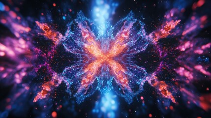 Poster - Abstract kaleidoscopic background made of particles Vibrant 3D rendering design