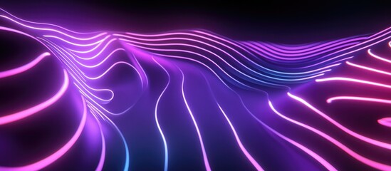Poster - 3D render of an abstract background featuring glowing curvy lines illuminated by neon light creating a modern minimalistic wallpaper design