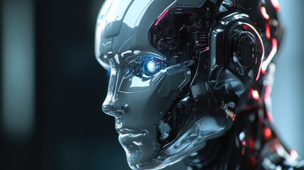 Poster - Humanoid head representing artificial intelligence A generative bot designed for idea creation editing and question searching in the fields of internet and information technology