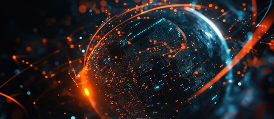Poster - Detailed 3D render of a globe showcasing a technology theme featuring intricate arcs connecting different points representing a digital information backdrop
