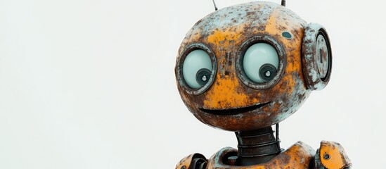 Poster - Smiling rusty robot on a white background 3D illustration