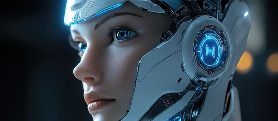 Poster - Futuristic robotic woman s face