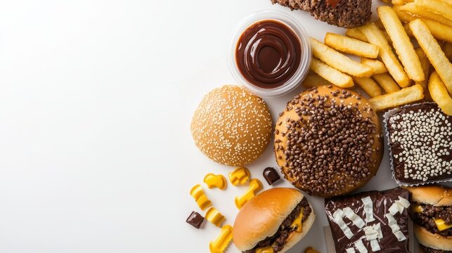 create a flyer for food addiction, white background,