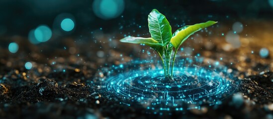 Poster - Young plant featuring a digital interface representing advancements in smart farming and agricultural innovation