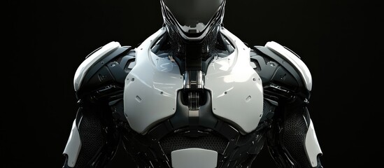 Poster - Detailed humanoid cyborg viewed from the front showcasing a mid body design Isolated on a black background 3D rendering