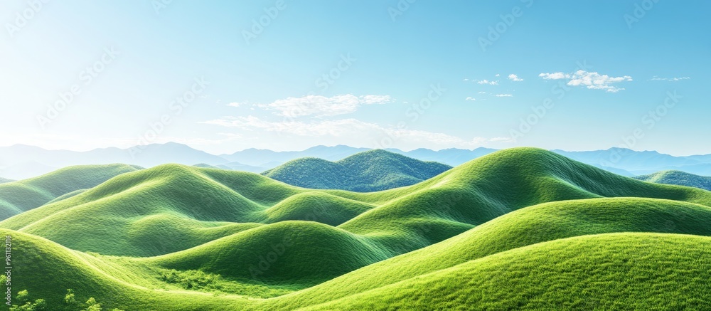 Serene landscape featuring rolling hills and lush greenery under a ...