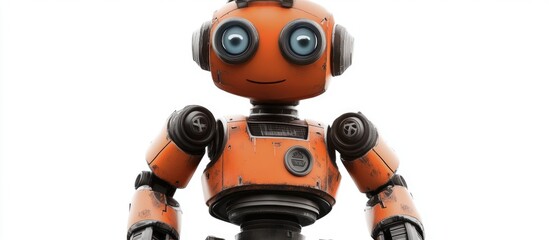 Poster - Cartoon robot character isolated on a white background suitable for collages clipart and photobashing 3D rendered illustration