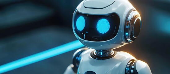 Poster - Adorable cartoon robot in 3D render representing technology concepts such as customer support chatbots online assistants and innovative mining processes