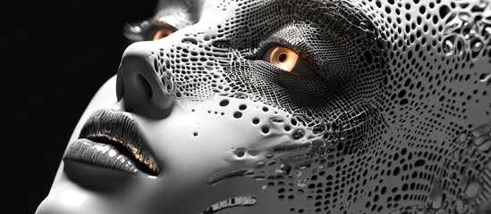 Aufkleber - Female cyborg face featuring intricate pearl like synthetic skin designed for virtual reality and artificial intelligence concepts presented as a 3D rendering
