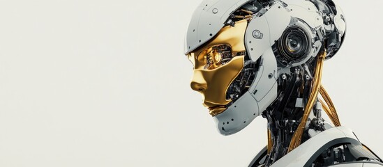 Poster - cool robot torso featuring a golden face trendy cyborg design with a gold mask