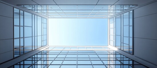 Poster - Close up of windows with an empty central area revealing the sky of a modern building