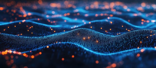 Aufkleber - Blockchain Network Connections in a Digital Cyberspace featuring an Abstract Matrix Background 3D rendering