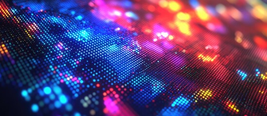 Wall Mural - Close up view of an RGB LED computer monitor screen displaying intricate pixel patterns in an abstract style