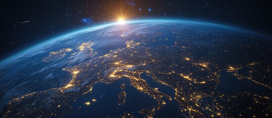 Aufkleber - A globe illuminated at night representing the concept of wireless network connectivity