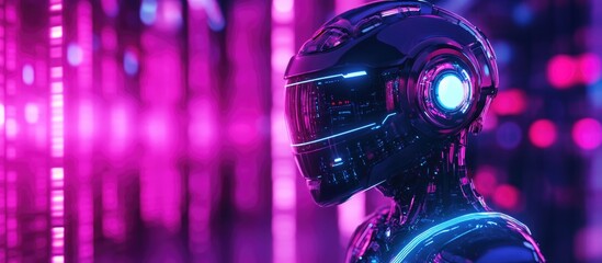 Aufkleber - 3D render of a retro wave style design featuring robot and artificial intelligence themes