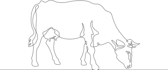 Poster - Continuous one line drawing dairy cow. Cattle. Dairy industry. Milk. Side view of a cow.One continuous line isolated minimal illustration.