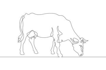 Poster - Continuous one line drawing dairy cow. Cattle. Dairy industry. Milk. Side view of a cow.One continuous line isolated minimal illustration.