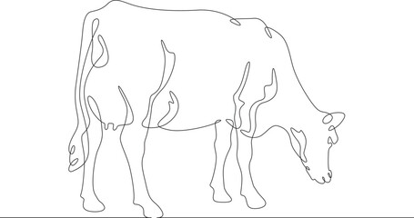 Poster - Continuous one line drawing dairy cow. Cattle. Dairy industry. Milk. Side view of a cow.One continuous line isolated minimal illustration.