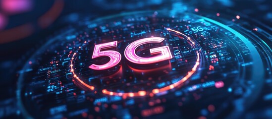 Aufkleber - 3D rendering of the text 5G encircled by a network of connections Concept illustrating modern communication technology