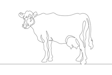 Poster - Continuous one line drawing dairy cow. Cattle. Dairy industry. Milk. Side view of a cow.One continuous line isolated minimal illustration.