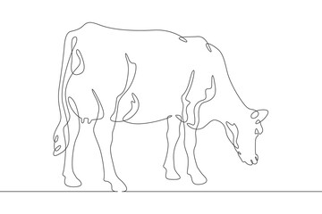 Poster - Continuous one line drawing dairy cow. Cattle. Dairy industry. Milk. Side view of a cow.One continuous line isolated minimal illustration.
