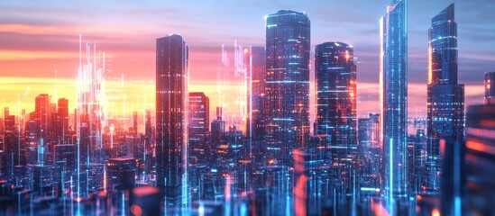 Poster - Contemporary urban skyline with a focus on connectivity and communication infrastructure Smart city concept