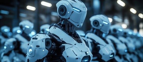 Aufkleber - Futuristic scene showcasing robots in action A representation of advanced technology through 3D rendered robotic movement