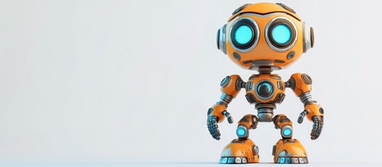 Poster - 3D rendering of a charming robot cyborg character on a white background Features a cartoon astronaut design made of metal and plastic ideal for gaming and artistic toy models