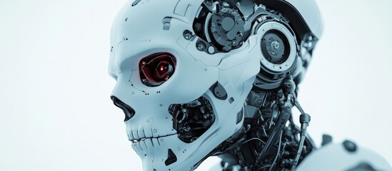 Poster - 3D illustration of a skull bot profile portrait on a white background