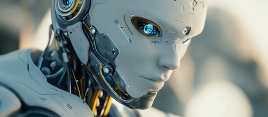 Poster - 3D render of a cyborg robot showcasing concepts of artificial intelligence and machine learning automation