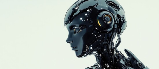 Poster - Detailed depiction of a black AI robot on a white background 3D illustration with high quality rendering and CG effects