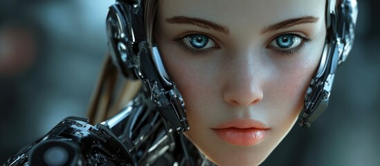 Poster - Cyborg girl rendered in 3D