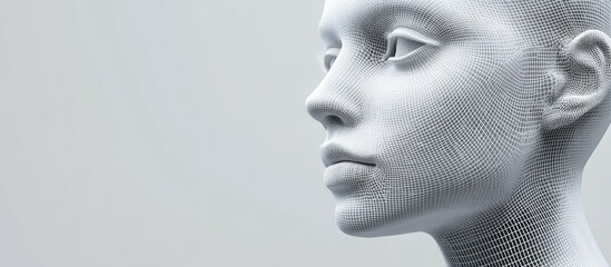 Poster - 3D wireframe representation of a young male head on a plain background symbolizing technology cyborgs digital avatars and futuristic concepts