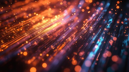 Poster - Fiber optic cable concept illuminated with bokeh in an abstract background