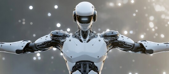 Poster - Cyborg in a rear view pose depicted in a 3D illustration