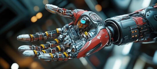 Poster - Robotic hand with intricate mechanics and design features