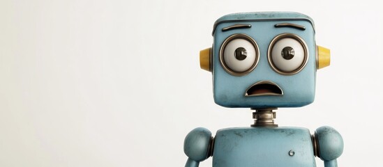 Poster - Vintage robot cartoon expressing dismay against a white background 3D illustration