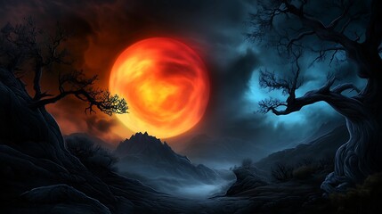 Wall Mural - Lost in Fantasy: First Person View of Sunset Illuminating a Scenic Wilderness in Color Pencil Style