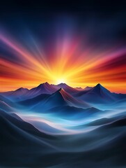 Wall Mural - Majestic Sunset Illuminating Vibrant Mountains in High Detail Aerial Digital Painting