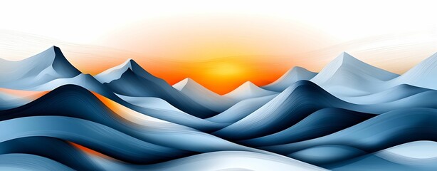 Wall Mural - Golden Sunset Shadows on Majestic Mountains - Panini Projection Doodle Style Abstract Background with High Detail and Clarity in Clear Light and Sharp Focus