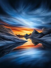 Wall Mural - Majestic Sunset Glow on Rock Formations - Pastel Colored Panoramic View with Inspirational Mood and Sharp Details in Color Pencil Style