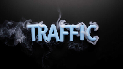 traffic word made of smoke on black background