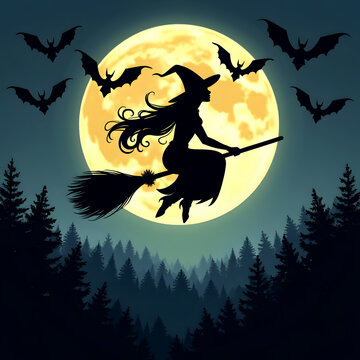 Happy Halloween Orange Background. House on Halloween night. Spooky Halloween Image
