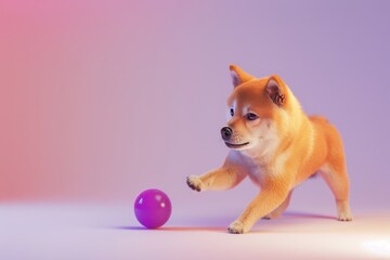 Wall Mural - A Shiba Inu dog playing with a ball