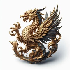 Wall Mural - golden dragon on white background