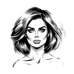 Wall Mural - A woman with short hair and a tattoo on her lip. She has a very nice smile. The image is black and white